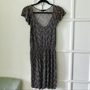 Sold! blue & brown striped chevron patterned dress
